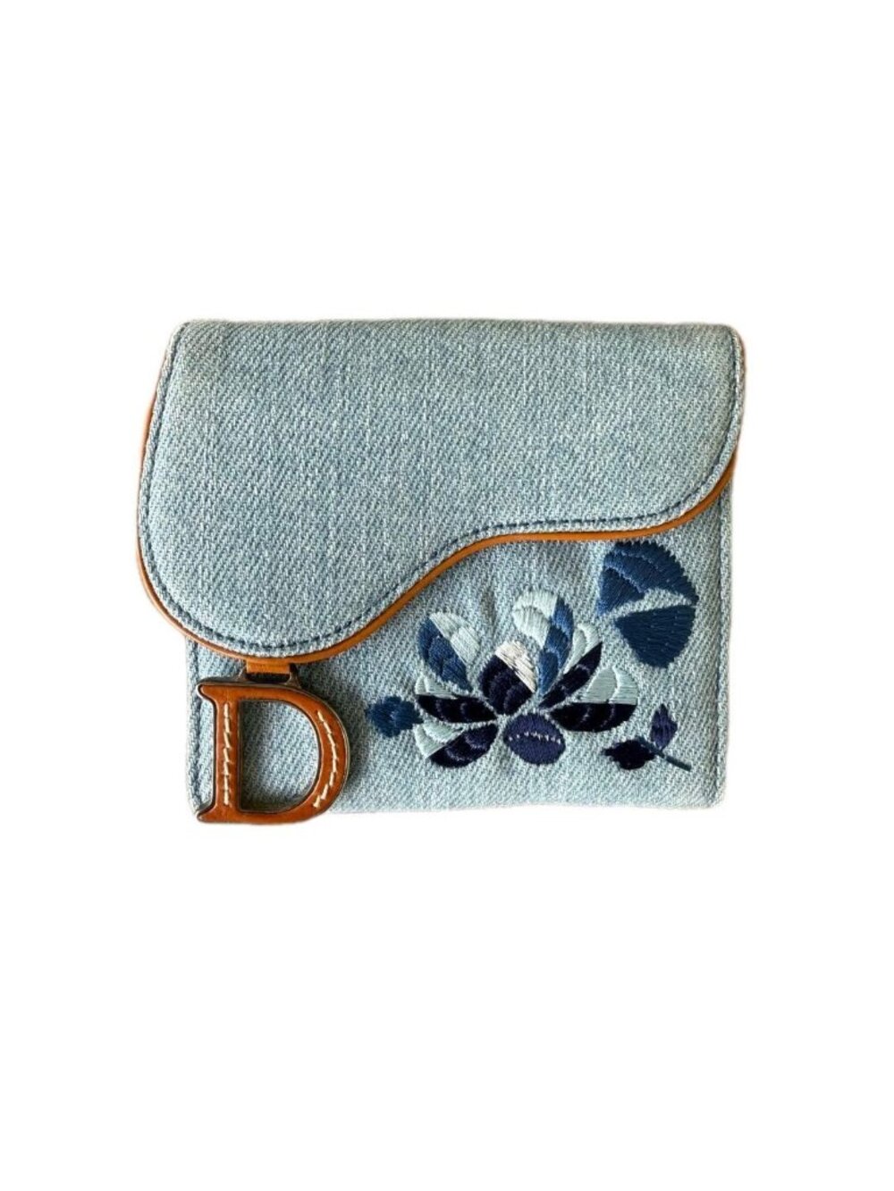 Dior John Galliano Era Denim Floral Embroidery Wallet